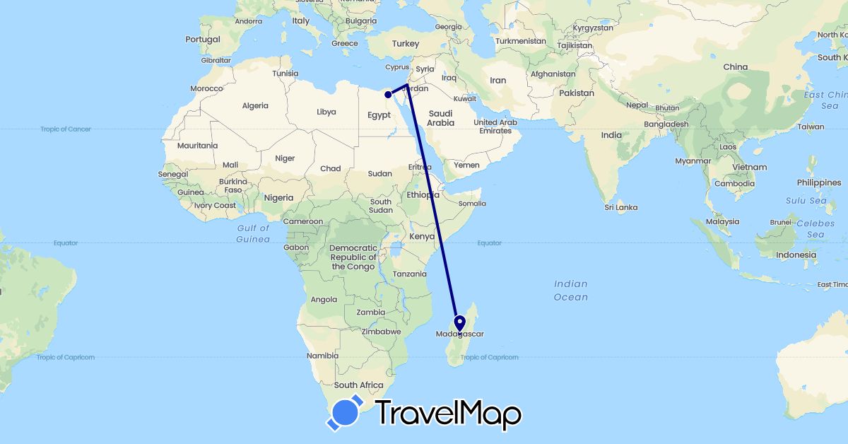 TravelMap itinerary: driving in Egypt, Israel, Madagascar (Africa, Asia)